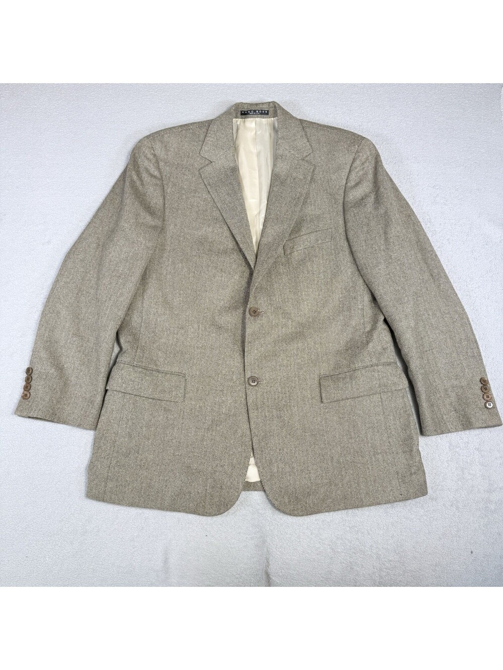 Vintage 90s Hugo Boss Saks Fifth Avenue Cashmere Wool Herringbone Blazer USA 44R